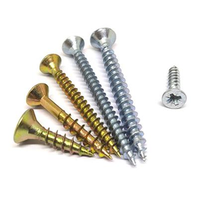 China High din 7505 stainless steel hardness good anti-corrosion ability yellow and white galvanized pozi chipboard spax flat head screw double for sale