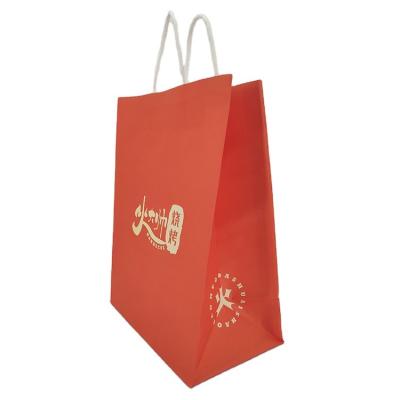 China Recycled Materials China Manufacturers Custom Printing Carry Packaging Red Paper Bags Recycled Cheap Shopping Kraft Paper For Coffee Brand Food Grocery for sale