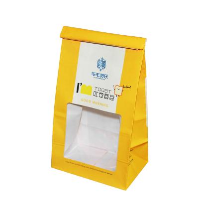 China Recycled Materials Food Grade Bread Greaseproof Food Packaging Paper Bag With Window for sale