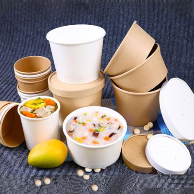 China Recycled Materials Free Sample Customized Design Food Grade PE Coated Disposable Kraft Paper Bowl With Paper Lid for sale