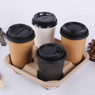 China Recyclable All Black Inner Sleeve Branded Stamping Double Wall Coffee Paper Cups With Lids for sale