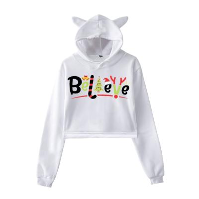 China Good Reputation Women Street Style Pullover Sublimation Print Crop Top Cat Ear Hoodie Anti-wrinkle for sale