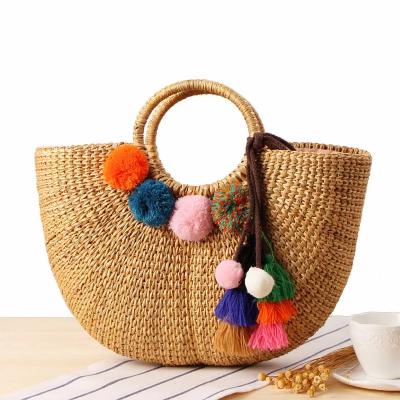 China Hot Selling Women Straw Rattan Bag Bucket Handbag Woven Tote Purse New Fashion Vintage Rattan Vacation Summer Beach for sale