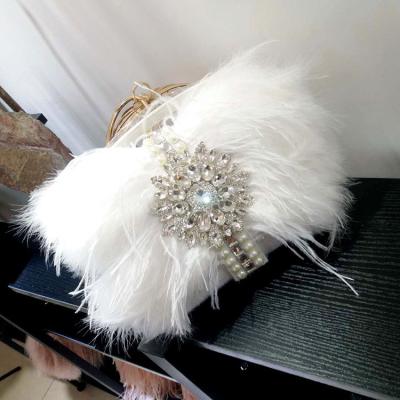 China Ladies Diamond Clutch Tote Bag Fashion Faux Fur With Ostrich Feather Shoulder Purse Wedding Clutch Fur Bags For Woman for sale