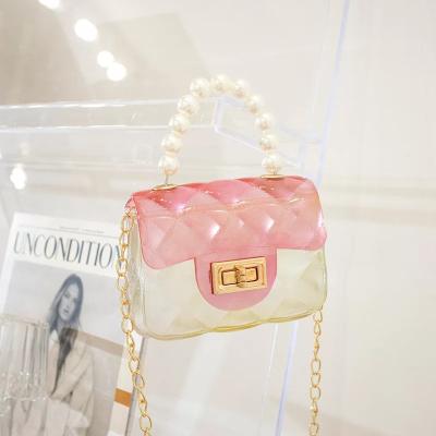 China Fashion PVC Ladies Chain Shoulder Small Cross - Body Purse Bags Handle Jelly Mini Tote Handbags Clear Pearl for sale