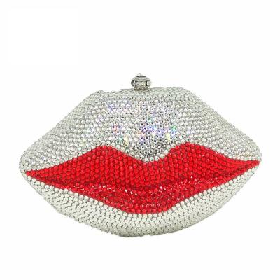 China Diamond Unique Lips Shape Diamond Evening Grab High Quality Luxury Handbags Shimmer Hardcase Full Crystal Bag for sale