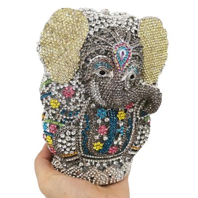 China Diamond Top Fashion Thai Buddhism Elephant Crystal Women Evening Clutch Bags Wedding Purses Rhinestone Formal Handbag for sale