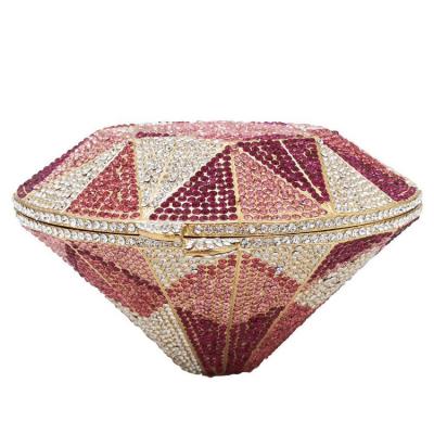 China Top Quality Diamond Shape Alloy Evening Clutch Crystals Grab Bag Geometric Pattern Wedding Party Banquet Handbags for sale