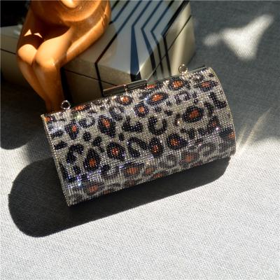 China New Trendy Women Bling Crystal Round Leopard Print Clutch Design Diamond Ladies Rhinestones Evening Purse Evening Purse for sale