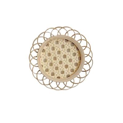 China Hollow Tray Custom Natural Round Woven Coasters Creativity Lace Simplicity Dessert Sushi Dish for sale