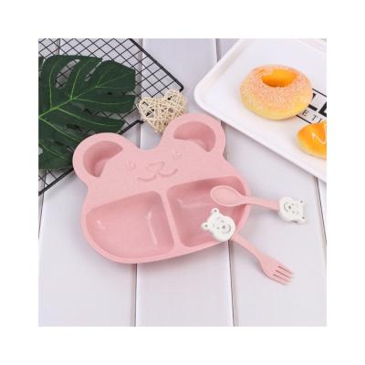 China Eco-Friendly/Cute Appearance Kids Cartoon Bear Tableware Set Wheat Straw Biodegradable Bowl Spoon Fork Tableware Set for sale