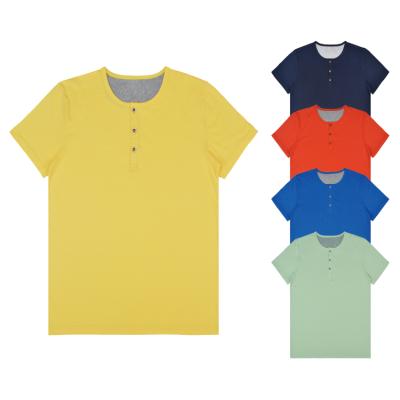 China Anti-Wrinkle Men's Fashion Casual Simple Front Placket Basic Short Sleeve Henley T-Shirt for sale