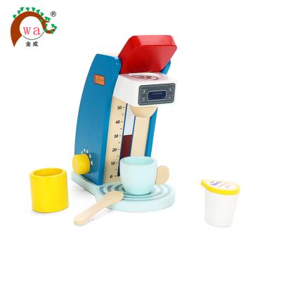 China Educational Toy Set Kids Pretend Play Bread Maker Kitchen Set Wooden Toy Coffee Machine for sale