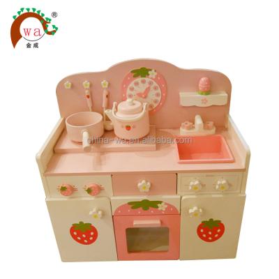 China Wooden Color Wooden Kitchen Play Toy Kits With Cooking Ware Set, Kids Kitchen Set Toy for sale