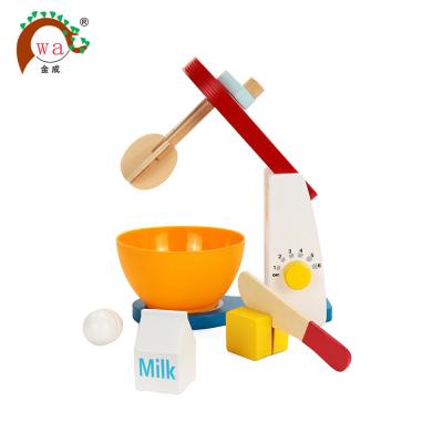 China Educational Play Toy Set Wooden Pretend Play Kitchen Toys Cooking Bread Machine Coffee Machine Mixer Education Toys for sale