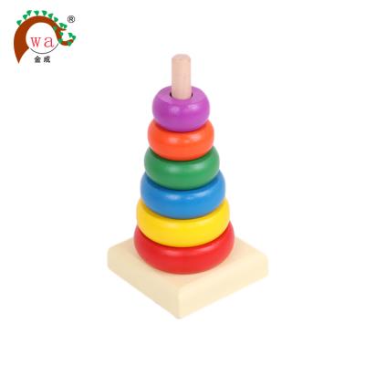 China Colorful Handheld Rainbow Stacking Ring Toy Wooden Tower / Preschool Game Toys Educational Toy for sale