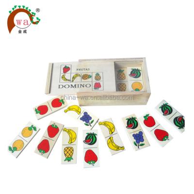 China Fun Fruit Wooden Domino Blocks Toys Set With Wooden Box for sale