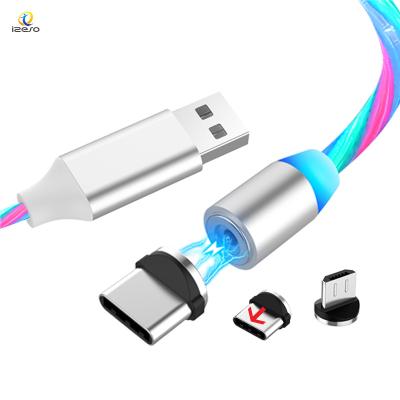 China Wholesale New Product LED Flowing Magnetic 3 in 1 USB Flame Led Cables 360 Degree Luminous Magnetic Charging Cable For Mobile Phone izeso for sale