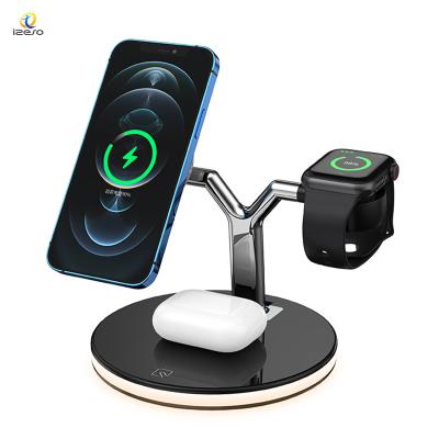 China Hot Sales Mobile Phone 3 in 1 Magnetic Fast Wireless Charger Stand 15W 10W Qi Wireless Charging Station for iPhone 12 pro iwatch max for sale