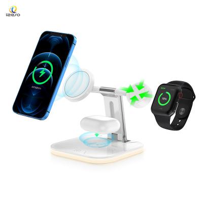 China Qi 10W Fast Radio Magnetic Charger 3 in 1 Wireless Charging Stand Folding Portable Wireless Charging Dock for sale