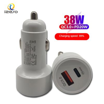 China 38W PD Car Charger QC3.0 PD Car Charger Dual Port Type C USB Fast Charging Adapter 20W USB-C PD Charger For iPhone 13 Pro Max for sale