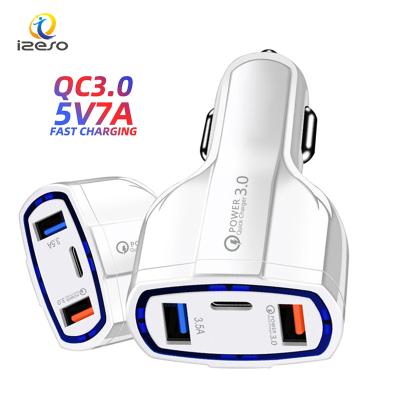 China Quick QC 3.0 Charger 3 in 1 Type-C Fast Charging Vehicle Charger QC3.0 Car USB Car Phone Charger for iPhone 13 pro 12 Max for sale