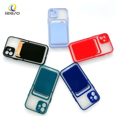 China Shockproof Translucent Case TPU+PC Phone Holder Card Slot Back Case For iPhone 12 Pro 11 Plus Max Samsung S21 for sale