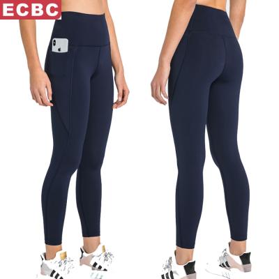 China 2022 New Spring Lulu Pockets Solid Color Yoga Clothes Side Naked Casual Women Sports Fitness Abdomen Breathable Tights for sale