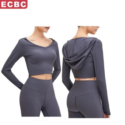 China Sports Fitness Sports Quick-Drying Breathable Hooded Stretch Running Yoga Sweat-absorption Tops Women's Threaded Clothes New for sale