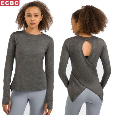 China Lulu Autumn And Winter New Back Breathable Cavity Sleeve Crossover T-Shirt Long Sports Fitness Yoga Top Casual Clothes With Finger Sleeves for sale