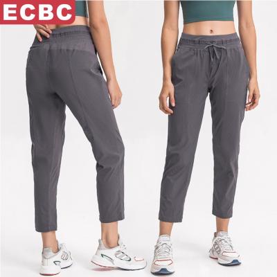 China New Styles Breathable Lulu Lemon Women Workout Running Sports Crop Loose Outdoor Casual Sports Crop Stacked Joggers Pants With Side Pockets for sale