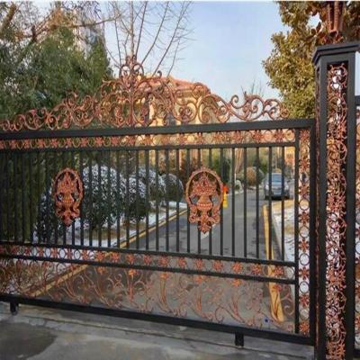 China Easily Assembled Exterior Metal Sliding Wrought Iron Gate Galvanized Steel Fence Door Iron Gate Design for sale