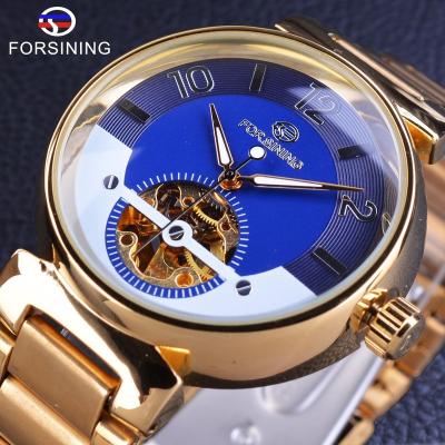 China Water Resistant Ocean Dial Luxury Design Small Skeleton Watch Stainless Steel Gold Mens Automatic Watches for sale