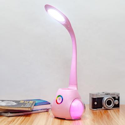 China Contemporary Student Study Reading Chargeable Colorful Speaker Flexible Arm Led Universal Cute USB Desk Lamp for sale