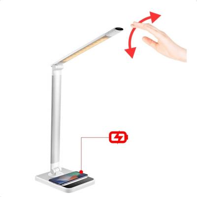 China 10W Modern Wireless Dimmable Adjustable Folding Wireless Charging Charger Foldable Mobile Phone Desk Reading Light Desk Lamp for sale