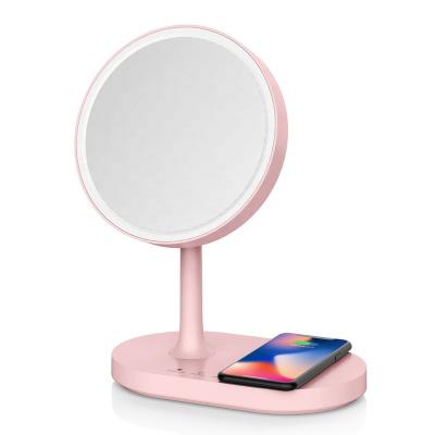 China OEM ODM 5 Touch Modern 10 Watt Pink White Round Base Makeup Make Up Mirror USB Left Minimal Table Desk Lamp for sale