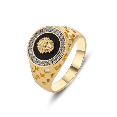 China FASHIONABLE creative lion diamond 18K gold main ring suitable for men's hip-hop style metal ring zodiac shape party animal birthday gift for sale