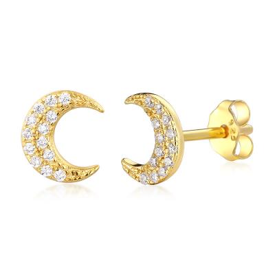 China TRENDY Gold Plated Moon Stud Earrings For Women Girls 925 Sterling Silver Cubic Zirconia Earrings Stud Earrings Tasty Gifts For Women for sale