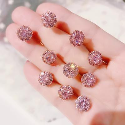 China FASHIONABLE Zircon Silver Plated Universal Women Round Diamond 925 Stud Earrings for sale