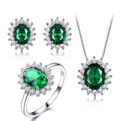 China Ring Earrings Set 925 Sterling Silver Fine Jewelry Gold Plated Necklace Sets TRENDY Emerald Women Jewelry Set White Gift for Women 2022 for sale