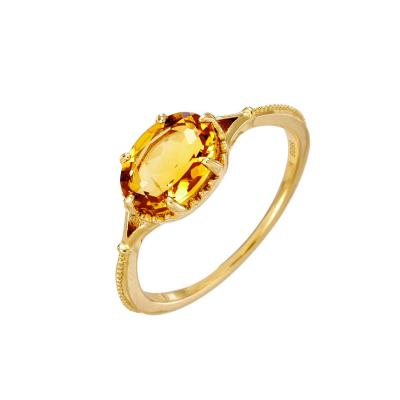 China TRENDY Champagne Citrine 14K Gold Plated Oval Zirconia 925 Sterling Silver Birthstone Ring Genuine Gemstone Citrine Ring for sale