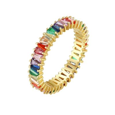 China TRENDY 18K Gold Plated Cubic Zirconia Colorful Tasty 925 Silver Ring Simple Promise Eternity Ring Jewelry Gift For Women Girls for sale