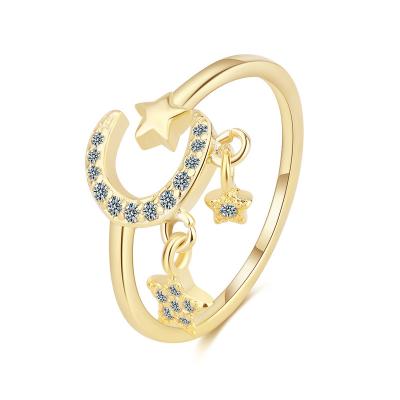 China FASHIONABLE Adjustable Star Moon Ring Gold Plated Crescent Moon Open Rings For Women Teen Girls Party Daily Fesvital Jewelry Gifts for sale