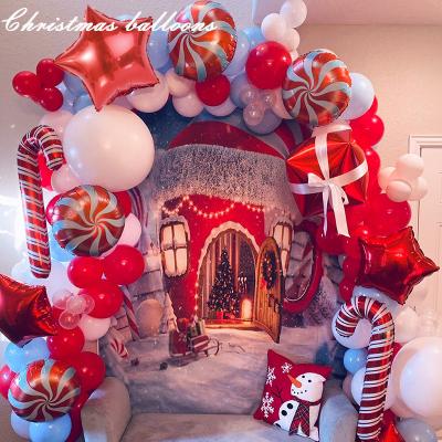 China Fashional Latex Balloons Merry Christmas Foil Candy Garland Arch Kit Red White Christmas Decorations for sale