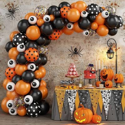 China Modern 120pcs Halloween Happy Eye Printed Dot Black Orange Qualatex Balloons Confetti Balloon Arch for sale