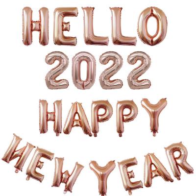 China Fashional Thin Silver Gold 16 Inch Letter Hello 2022 Happy New Year Balloons Party Decor Costume for sale