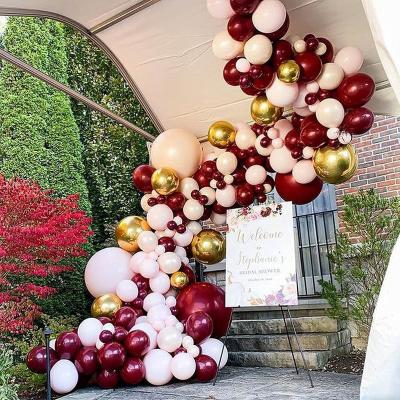 China White Gold Modern Wedding Dot Latex Balloons Garland Arch Backdrop Balloon Chrome Wine Red Theme Set for sale