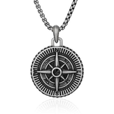 China Vintage 316 Stainless Steel Compass Pendant Mens Vintage Jewelry Necklace Antique Plating Beach Wear for sale