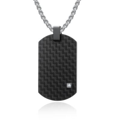 China Fashionable Jewelry 316 Stainless Steel Mesn Necklace Carbon Fiber Dog Tags Stylish Pendant For Boys for sale