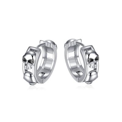 China Vintage Style 316 Stainless Steel Mens Skull Stud Earrings Women's Punk Hopp Earrings for sale